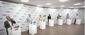 Arthur do Val (Patriota), Bruno Covas (PSDB), Guilherme Boulos (PSOL), Jilmar Tatto (PT), Joice Hasselmann (PSL) e Márcio França (PSB) participam de debate da revista 'Veja'.