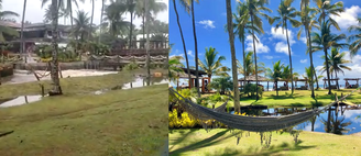 O antes e o depois de um hotel de luxo na Bahia após fortes chuvas que atingirem a região