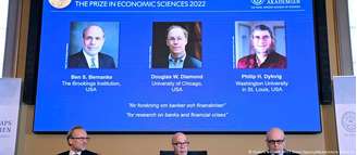 O anúncio do Nobel de Economia de 2022 em Estocolmo 