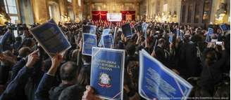 Protesto contra a reforma no Judiciário imposta pelo governo da ultradireitista Giorgia Meloni