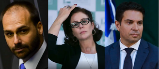 Montagem com fotos dos deputados Eduardo Bolsonaro (PL-SP), Carla Zambelli (PL-SP) e Alexandre Ramagem (PL-RJ)