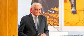 Frank-Walter Steinmeier durante evento em Berlim no qual dirigiu críticas ao atual governo dos EUA
