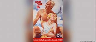 Cartaz de propaganda nazista com figuras com traços nórdicos 