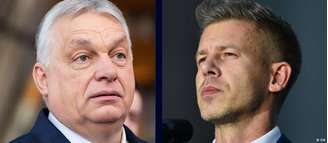  Viktor Orbán e Péter Magyar. Magyar tem maioria parlamentar de mais de dois terços, o que lhe permite fazer amplas reformas