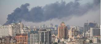 Fumaça sobre Kiev após um ataque russo com drones no início de outubro