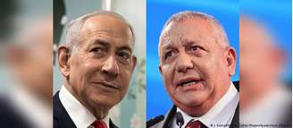 Com 85% dos votos apurados, o bloco de direita de Netanyahu (E) tem 53 das 120 cadeiras do Knesset, enquanto o bloco oposicionista de Gadi Eisenkot tem 48