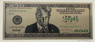 Projeto de cédula de US$ 250 com o rosto de Trump obtida pelo jornal