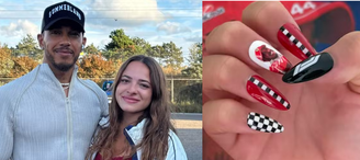 Fã brasileira pinta as unhas com rosto de Hamilton e piloto fica impressionado com a homenagem
