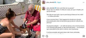 Manoel Carlos aparece ao lado da filha, Júlia Almeida, em momento íntimo no terraço