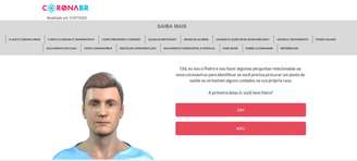 Tela do portal CoronaBR, que possui um enfermeiro virtual para realizar um "triagem" nos pacientes 
