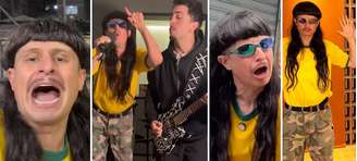 Oliver Tree em diversos momentos de sua passagem pelo Brasil; cantor morreu em acidente de helicóptero no Rio de Janeiro.