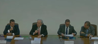 Andrei Rodrigues, da PF, Ricardo Lewandowski, do Ministério da Justiça e Segurança Pública, Vinicius Carvalho, da CGU, e Carlos Lupi, do Ministério da Previdência Social