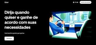 Página de cadastro para novos motoristas parceiros da Uber |