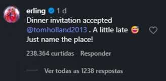 Erling Haaland aceitou o convite para jantar feito pelo ator Tom Holland