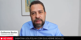 Deputado federal e candidato à prefeitura de São Paulo Guilherme Boulos (PSOL) participou de sabatina da Folha e UOL, nesta segunda-feira