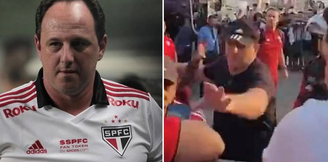 Rogério Ceni tenta tomar o celular de torcedor que estava aguardando a delegação são-paulina em Cuiabá 