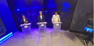 ACM Neto (União Brasil), Jerônimo Rodrigues (PT) e Ronaldo Mansur (PSOL) discutem ideias no debate da Band neste domingo