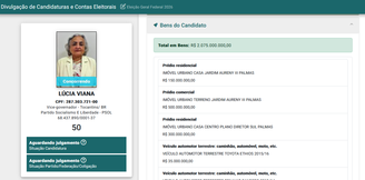 Página do DivulgaCand com dados de Lucia Viana (PSOL) apontam patrimônio bilionário; partido diz que houve erro de digitação