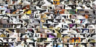 <p>Mosaico de imagens de armas de fogo apreendidas nos aeroportos em 2013</p>