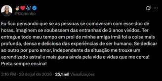 Desabafo de Gominho nas redes.