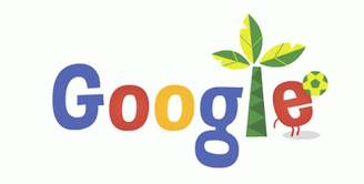 O novo doodle mostra a letra E do Google fazendo embaixadinhas com uma bola verde e amarela