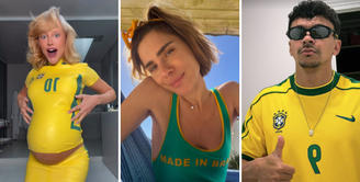 Malu Borges, Carolina Dieckmann e Júlio Cocielo entram no clima do jogo do Brasil