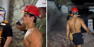 Gianpiero caminha sem camisa por escombros