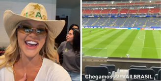 Virginia mostra vista privilegiada para o estádio do jogo do Brasil