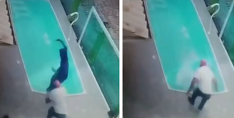 Homem empurra assaltante na piscina em SC