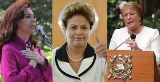 <p>Na América Latina e no Caribe governam hoje cinco mulheres: na imagem, a argentina Cristina Kirchner, a brasileira Dilma Rousseff e a chilena Michelle Bachelet</p>
