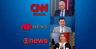 William Waack, da CNN Brasil, Tiago Pavinatto, da Jovem Pan News, e Daniela Lima, da GloboNews: guerra por audiência na TV paga