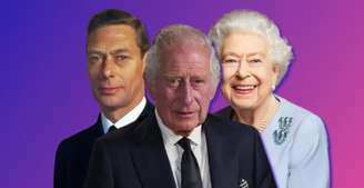 O rei Charles III entre o avô, rei George VI, e a mãe, a rainha Elizabeth II: monarca começa batalha contra o câncer 1 ano e meio após ascender ao trono