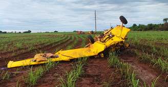 Piloto morre após avião bater em cabo para-raios e cair em lavoura em Goiás