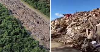 Dois meses após enchente no RS, parque de Canoas acumula montanha de lixo 