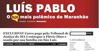Imagem do blog do Luís Pablo com publicação sobre carro usado por Flávio Dino em São Luís