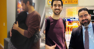 Abdallah Montaser ao reencontrar a esposa e o advogado Willian Fernandes 