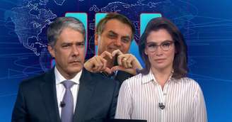 Mais contido, Bolsonaro ganhou um afago da Globo na bancada ocupada por seu 'inimigo' William Bonner e Renata Vasconcellos