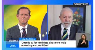 O apresentador José Rodrigues dos Santos e Lula no ‘Telejornal’: dados prévios apontam audiência de 1 milhão de pessoas, índice positivo para os padrões da televisão portuguesa