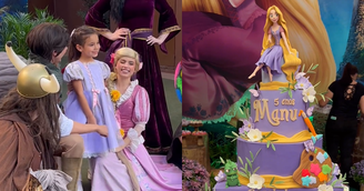 Festa de Manuela teve vestido e bolo com tema da Rapunzel