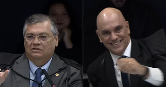 Dino e Moraes dão risada ao falar de idades e aposentadoria compulsória durante julgamento de denúncia da PGR contra Bolsonaro 
