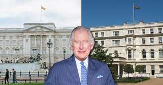 O rei Charles III tem à disposição o imponente Palácio de Buckingham (à esquerda), mas prefere viver na discreta Clarence House