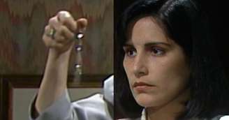 Fátima (Gloria Pires) no momento em que é desmascarada após furtar a pulseira de Celina (Nathália Timberg)