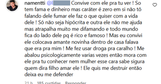 Filho de Latino rebate pai em comentários