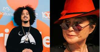 À esquerda, o rapper L7NNON no Festival Negritudes, da Globo, em 2025. À direita, a artista Yoko Ono no Brasil em 2007. O músico venceu a artista na Justiça pelo direito de usar o nome artístico que ela considerava que poderia gerar confusão com John Lennon.