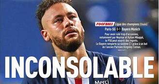 Recorte da primeira página do jornal esportivo francês L'Équipe: inconsolável sim, porém mais em evidência do que nunca