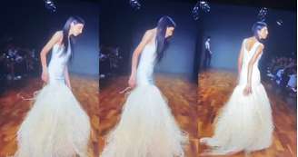 Thai de Melo pisou no vestido, fez 'carão' e ofuscou os modelos profissionais