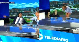 Yari Martínez perdeu o equilíbrio e acabou de pernas para o ar ao vivo em telejornal