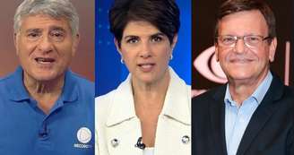 Cléber Machado, Mariana Godoy e Sergio Maurício: trocar o nome da emissora atual pelo da Globo pode ser apenas falha de memória