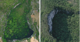 Os buracos gigantes da província de Guangxi, no sul da China, são agora atrações turísticas