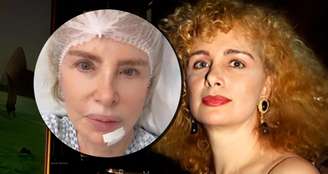 Isis de Oliveira na última novela na novela (à direita) e no leito de hospital: solitária e sem trabalho